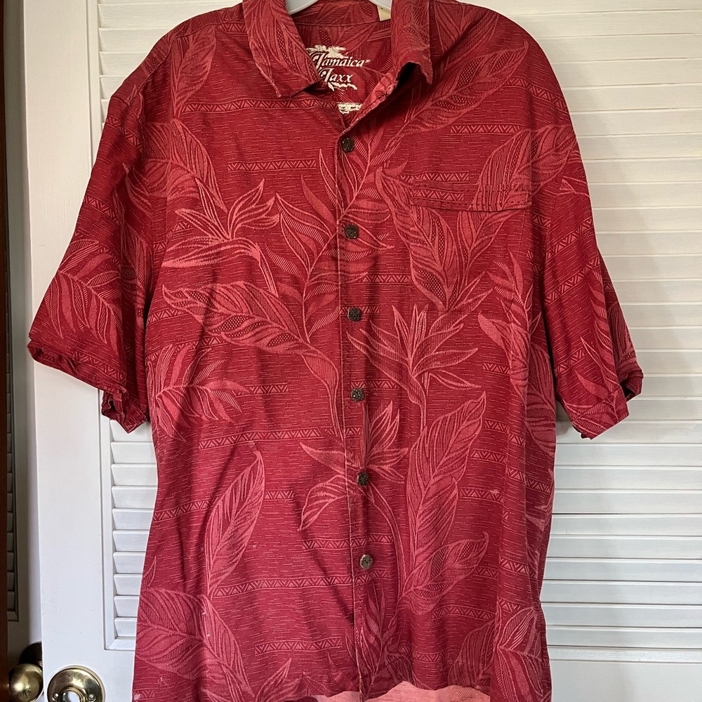 Jamaica Jaxx red Hawaiian tropical mens short sleeve
